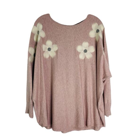 NEW Aedan pink white floral boho cottagecore sweater 2X - Picture 1 of 8